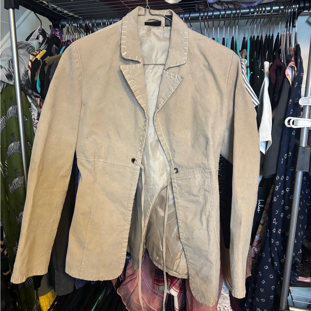 Vintage 90s Joe Boxer Tan Leather Jacket - flaws pictured